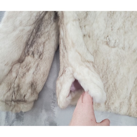 Vintage Dyed Rabbit Fur Coat Womens L Beige Cream Made in Hong Kong Satin Lined - Picture 9 of 12
